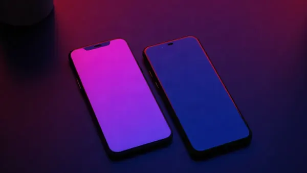 Twee verschillende smartphones naast elkaar op een donker, spiegelend oppervlak (illustratie bij het artikel)
