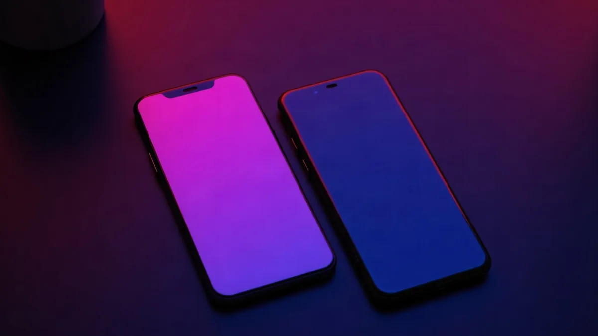 Twee verschillende smartphones naast elkaar op een donker, spiegelend oppervlak (illustratie bij het artikel)