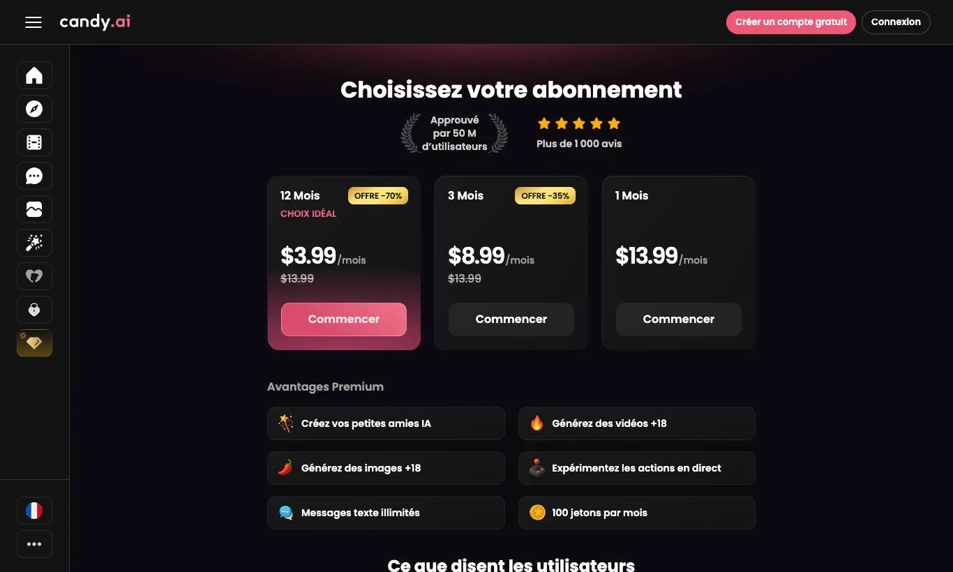 Screenshot van de officiële abonnementspagina van Candy AI, vastgelegd op 30-09-2026